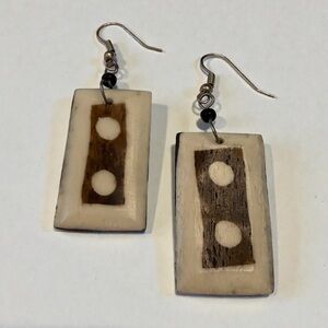 Vintage Handmade Wooden Boho Festival Rustic Tribal Brown & Tan Earrings
